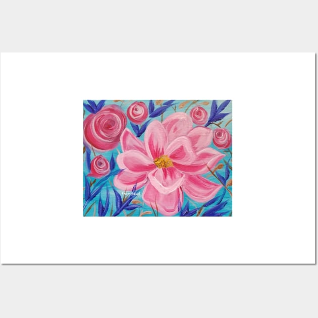 Pink Wild Floral, Pink Flowers, Pink Floral Decor, Pink and Blue, Pink Abstract Flowers, Modern Flowers, Modern Wild Flowers Wall Art by roxanegabriel